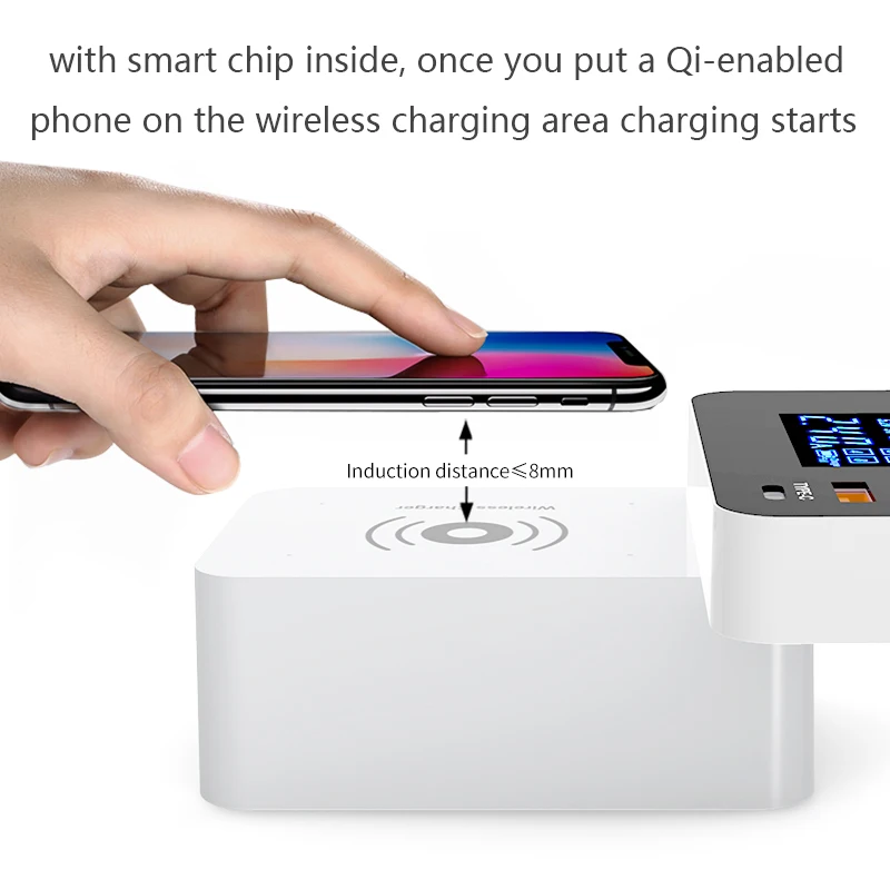 5 портов USB зарядная станция ЖК-дисплей настольная умная Беспроводная зарядка