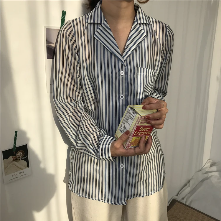 GRUIICEEN весна блузки женские 2019 полосатый длинный рукав Повседневная блузка