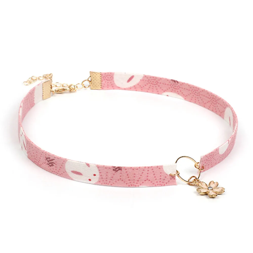 Женский чокер из японской ткани с принтом журавлей и кисточками летний женский