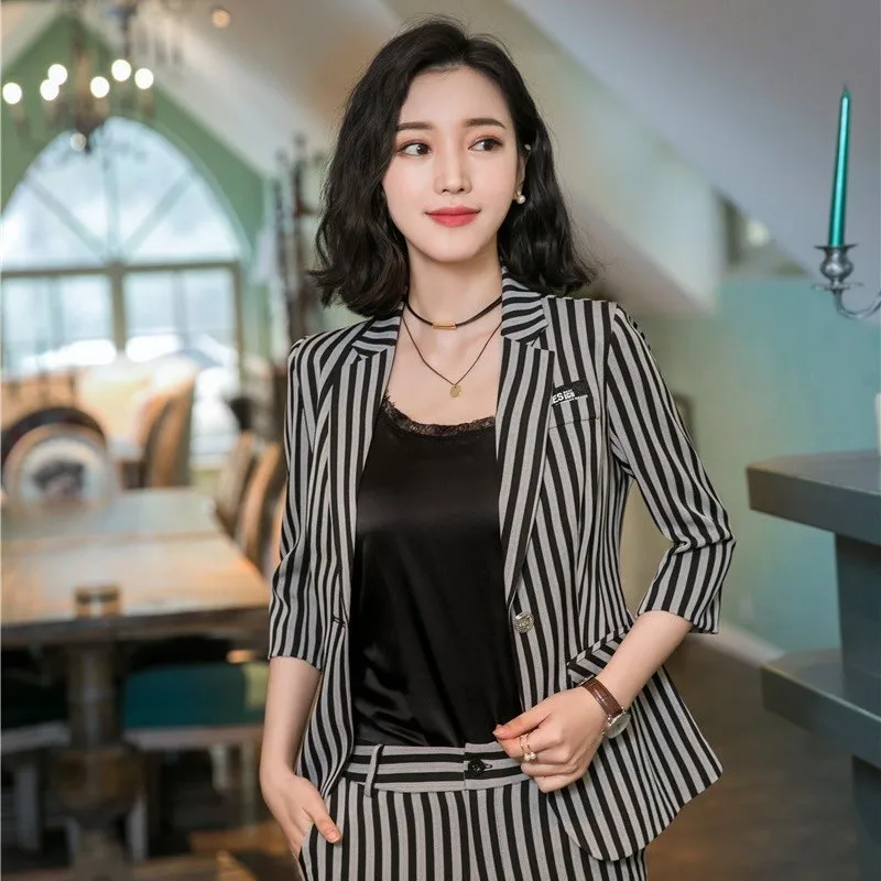 Модные Полосатые официальные блейзеры и куртки с коротким рукавом пальто для