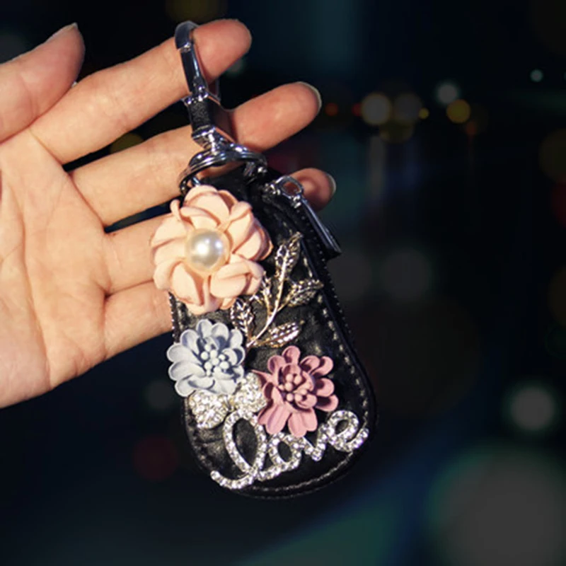 2019 PU ключи кошельки Для женщин брелок для ключей организатор алмазные Цветочные