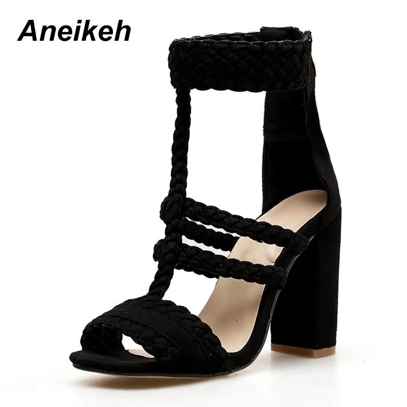 Aneikeh sandalias mujer/ г. Осенняя модная женская обувь на высоком квадратном каблуке, сандалии, обувь для вечеринок, черный, красный цвет, 39, 40