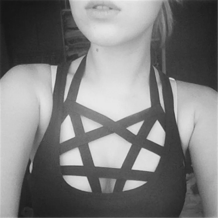 Женский бюстгальтер с пентаграммой черный готический в стиле Харадзюку для