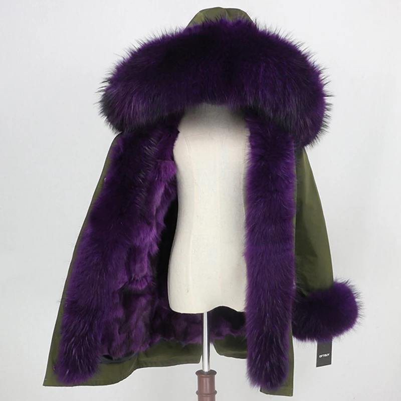 green purple OFTBUY, Водоотталкивающее пальто, Длинная женская парка, натуральный Лисий мех, зимняя куртка, женская верхняя одежда, съемная уличная одежда, толстая теплая куртка - Цвет: green purple