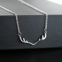 simple cute thin metallic deer antler silver plated golden chain necklace for women