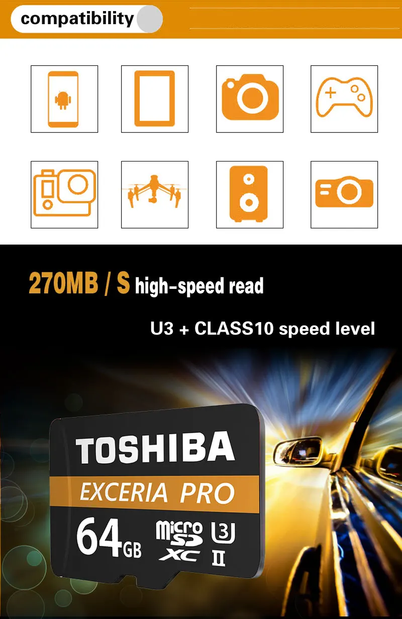 TOSHIBA M501 EXCERIA PRO U3 карта памяти TF 32 Гб SDHC 64 Гб SDXC UHS-II класс 10 U3 4K HD Скорость чтения до 270 МБ/с./с tf карта