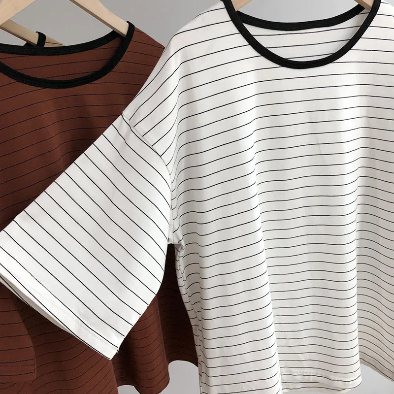 Oversize футболки в полоску Для женщин летние модные свободные с рукавами летучая
