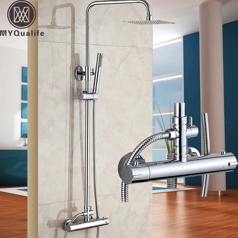 Латунный термостатический смеситель набор для душа с двумя ручками настенный