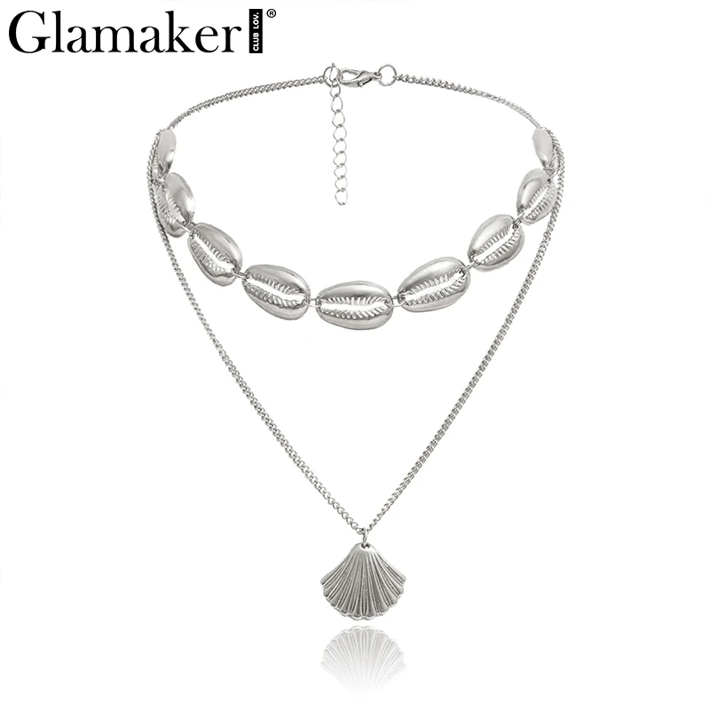 Glamaker подвески из раковин серебряное золотое ожерелье двойной женский модный металлический цепь аксессуары для изготовления украшений колье
