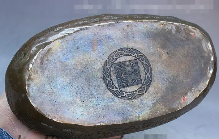 Китайский буддийский из бронзы резные Резы Xin Xiang Shi Cheng деревянная рыба Бонзе