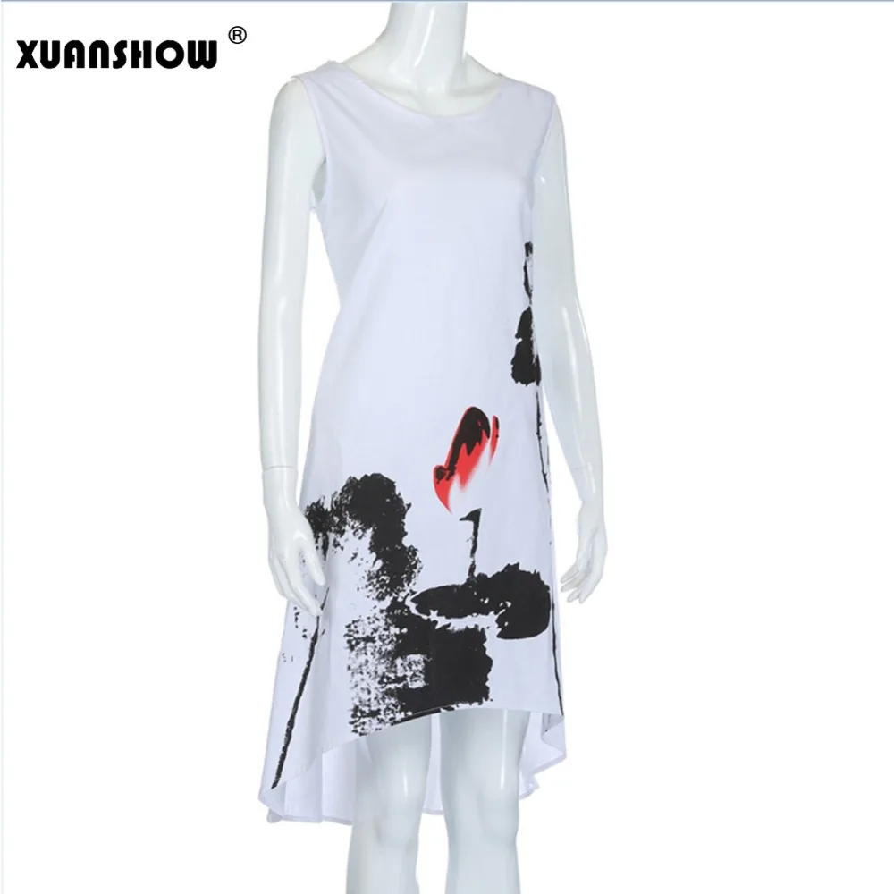 Женское Хлопковое платье XUANSHOW повседневное льняное без рукавов в китайском