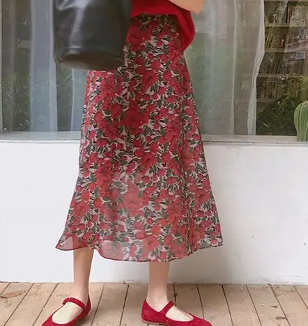 flower skirt Вишневый красный трикотажная футболка для женщин Kawaii весна короткий рукав Футболка Femme Chemisier Camiseta Feminina Camisa Mujer - Цвет: flower skirt