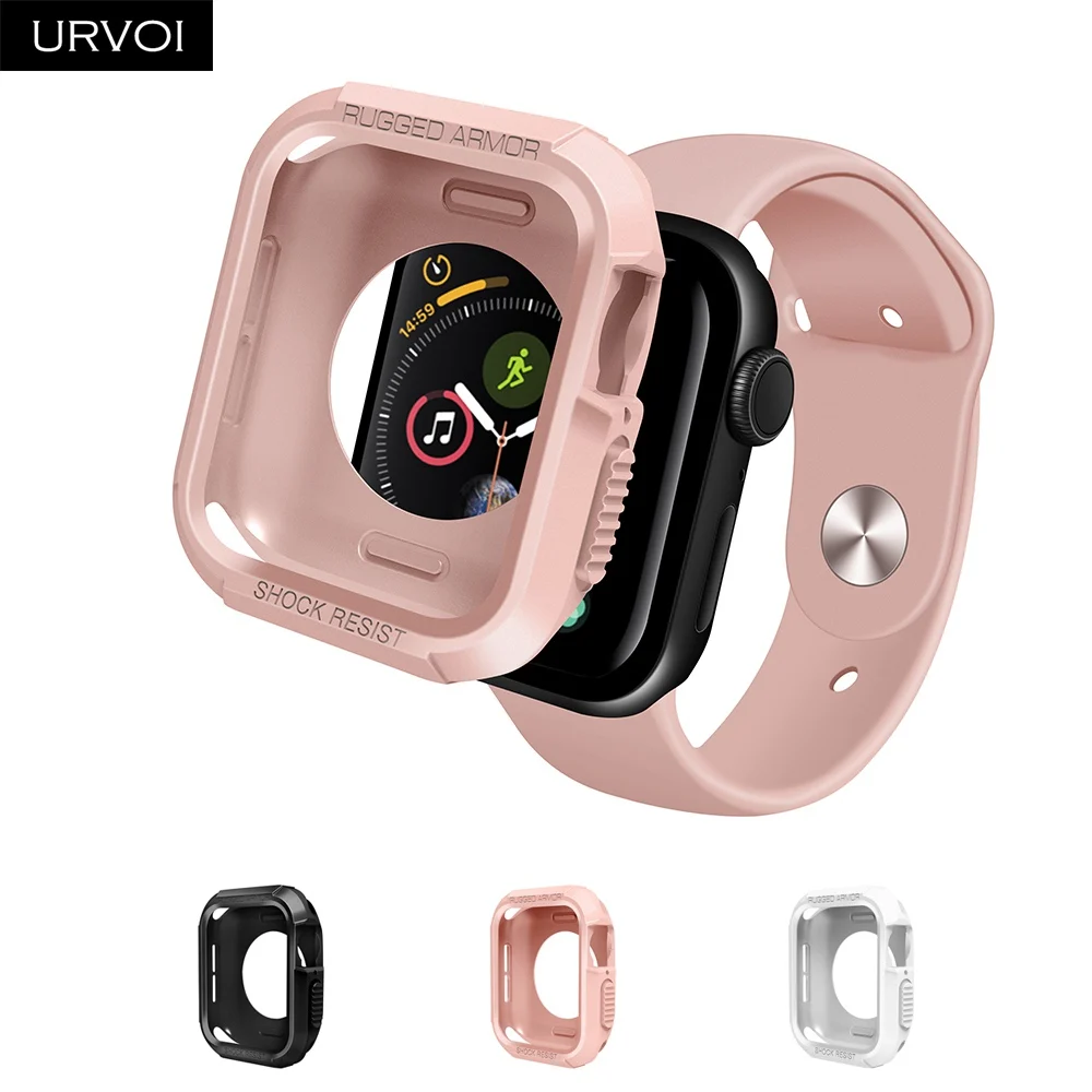 URVOI Полный ТПУ чехол для Apple Watch series 4 5 Чехол Жесткий Броня Жесткий Бампер протектор для iWatch ударопрочный каркас 40 44 мм