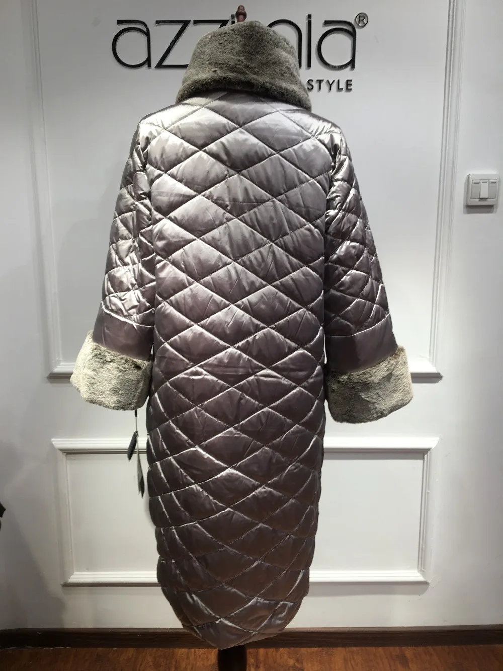 AZZIMIA Women's Winter Jackets and Coats Fashion Clothing Large Fake Rabbit Fur Collar looks like real Down jacket 2017 | Женская