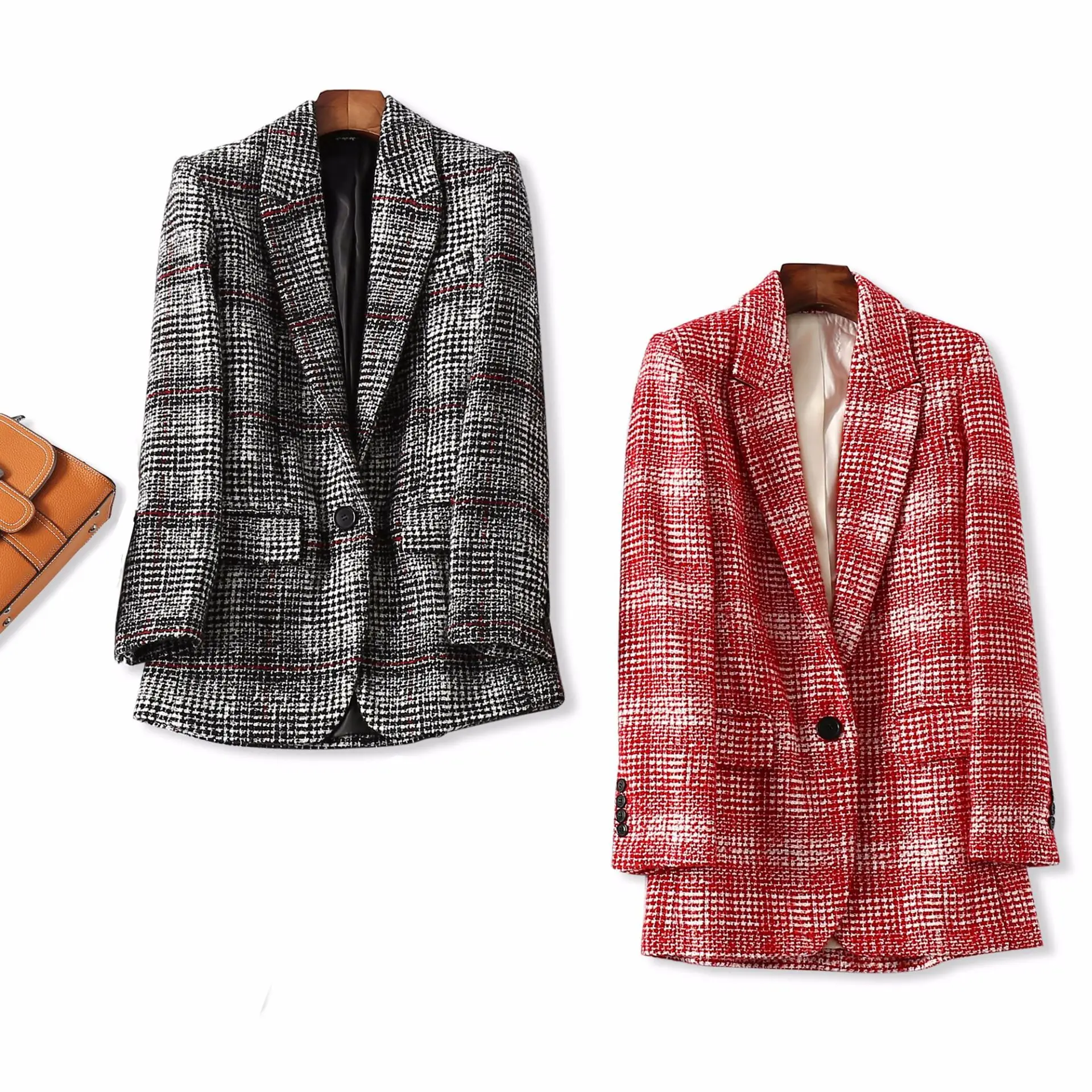 High End 2018 осень зима Роскошные твид шерстяной плед Блейзер Зубчатый воротник