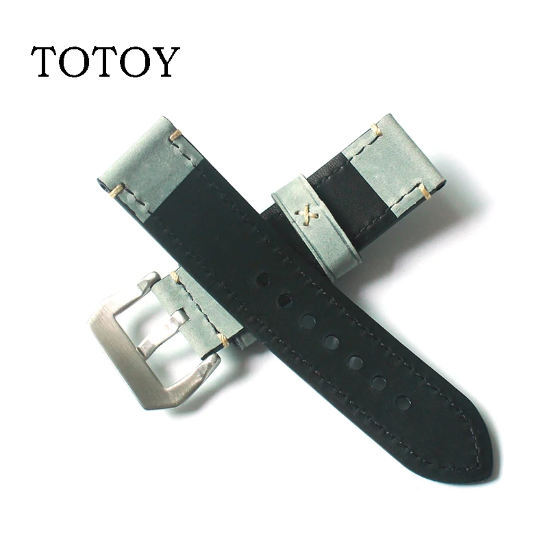 TOTOY for Panerai pam 18mm19mm21mm23mm 22mm 20mm 24mm 26MM leather strap Italian crazy horse retro men's | Наручные часы