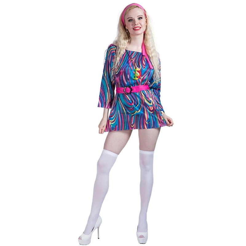 Для взрослых дам 60s 70s Groovy Хиппи девушка Вихрь Ретро маскарадный костюм| |