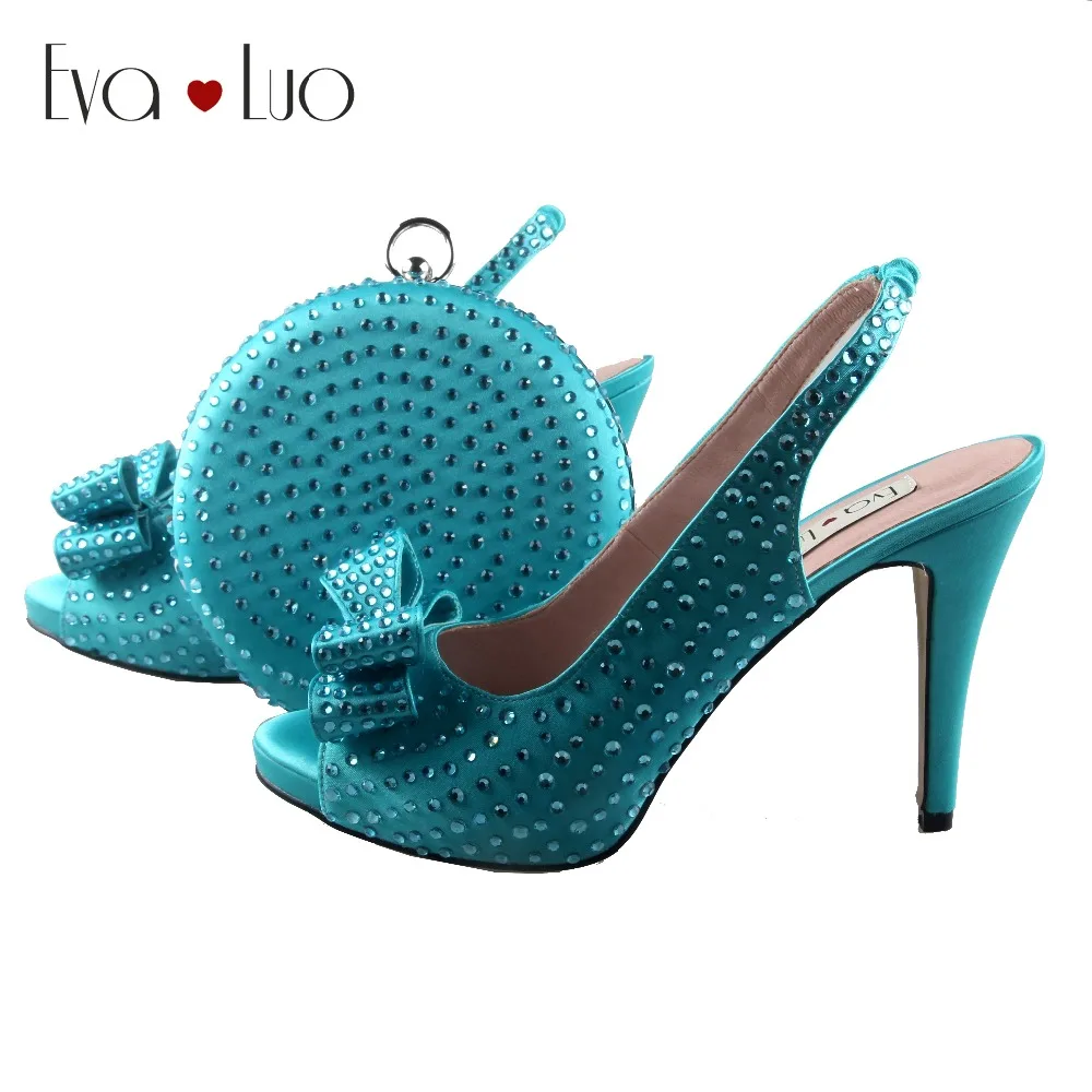 Женский комплект из обуви и сумки в африканском стиле с бантом бирюза ручной