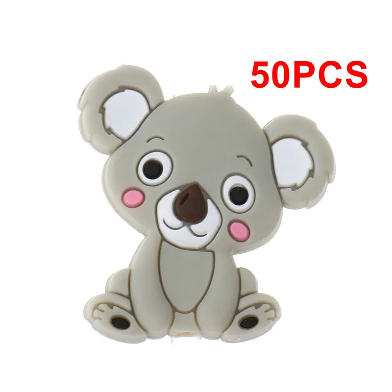 01 Shallow Gray 50 шт. Милые Силиконовые Детские Прорезыватели для зубов коала, мини-животные, Bpa бесплатно, для детей, прорезыватели, ожерелье, Аксессуары для младенцев, цепочка для соски, сделай сам - Цвет: 01 Shallow Gray