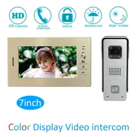 gold surface intelligent 1 to 1 intercom kit 7 inch lcd monitor wire video door phone doorbell system security camera for vistor