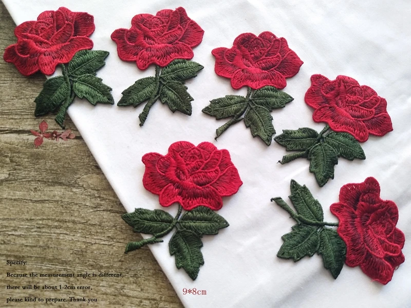 Buy 10pcs red rose flower sew on Patches For Clothing Embroidered Appliques DIY Accessories Patch stickers Clothes Fabric Badges
