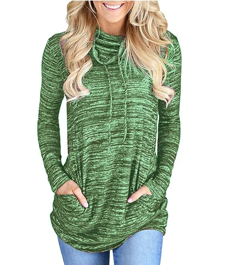 XUANSHOW sudaderas mujer осенние модные женские толстовки с длинным рукавом и воротником-хомутом, тонкий однотонный топ с карманом, женские пуловеры