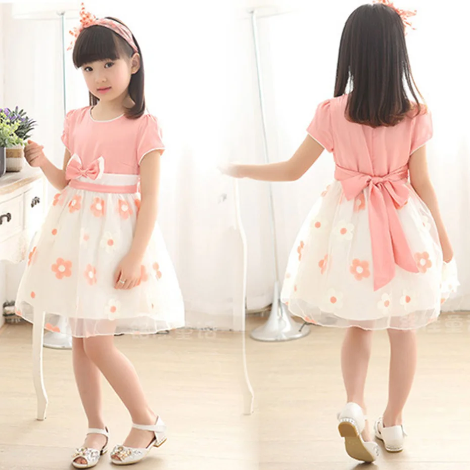 Summer Girls Dresses Princess Dress Kids Mesh Floral Girl Bow Clothes Teenage Clothing 6 8 12 Years | Детская одежда и обувь