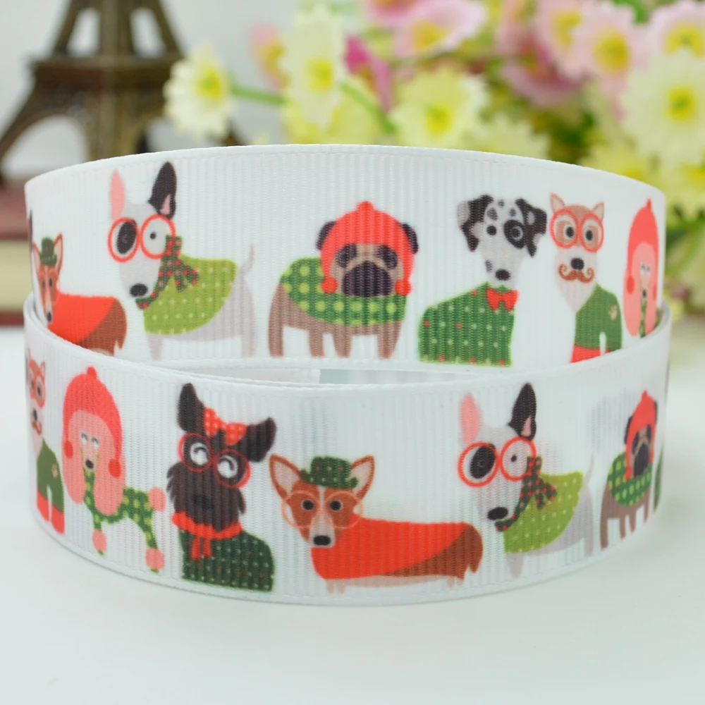 DUWES 7/8 &quot22 мм 2 5 10 20 50 ярдов Отец Рождество Собака печатных grosgrain ленты волос лук DIY