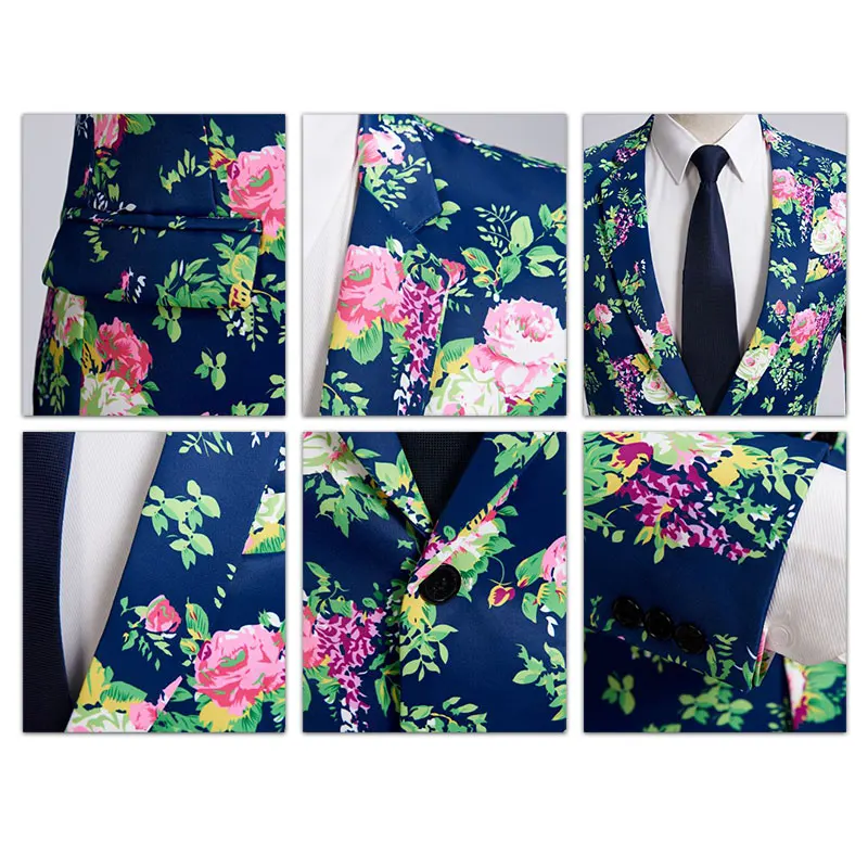 YUNCLOS новые мужские костюмы с цветочным принтом облегающие для вечеринок 2
