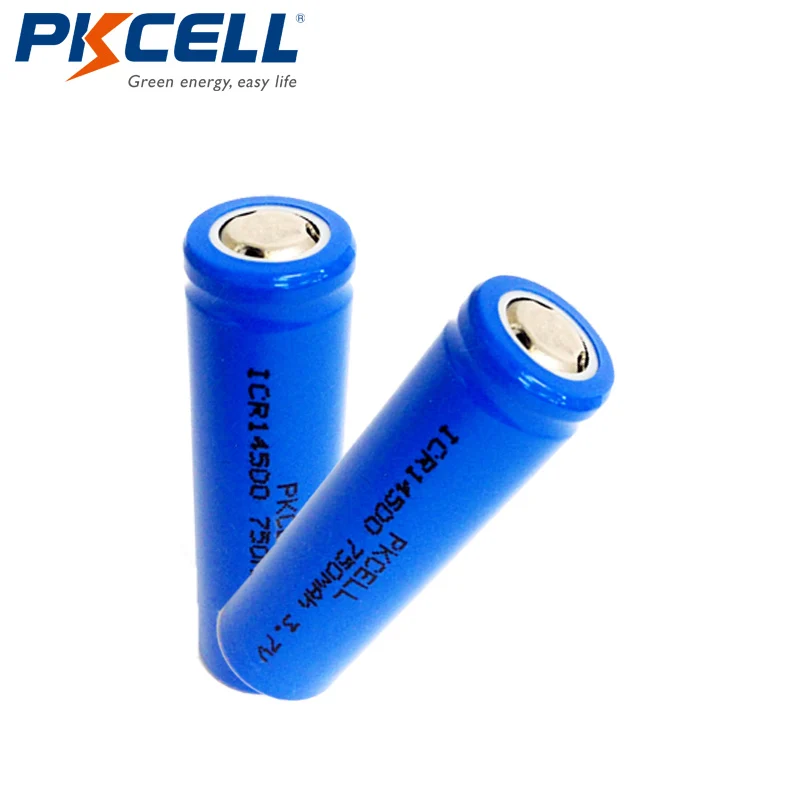 2pcs ICR14500 PKCELL ICR14500 14500 750 мАч 3,7 в перезаряжаемые литий-ионные батареи led lampe de poche батарея с плоским верхом - Цвет: 2pcs ICR14500