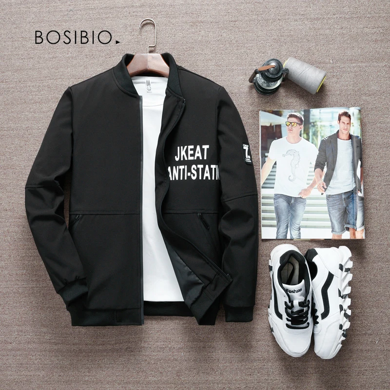 Мужская повседневная куртка BOSIBIO черный тонкий жакет ветровка высокого качества