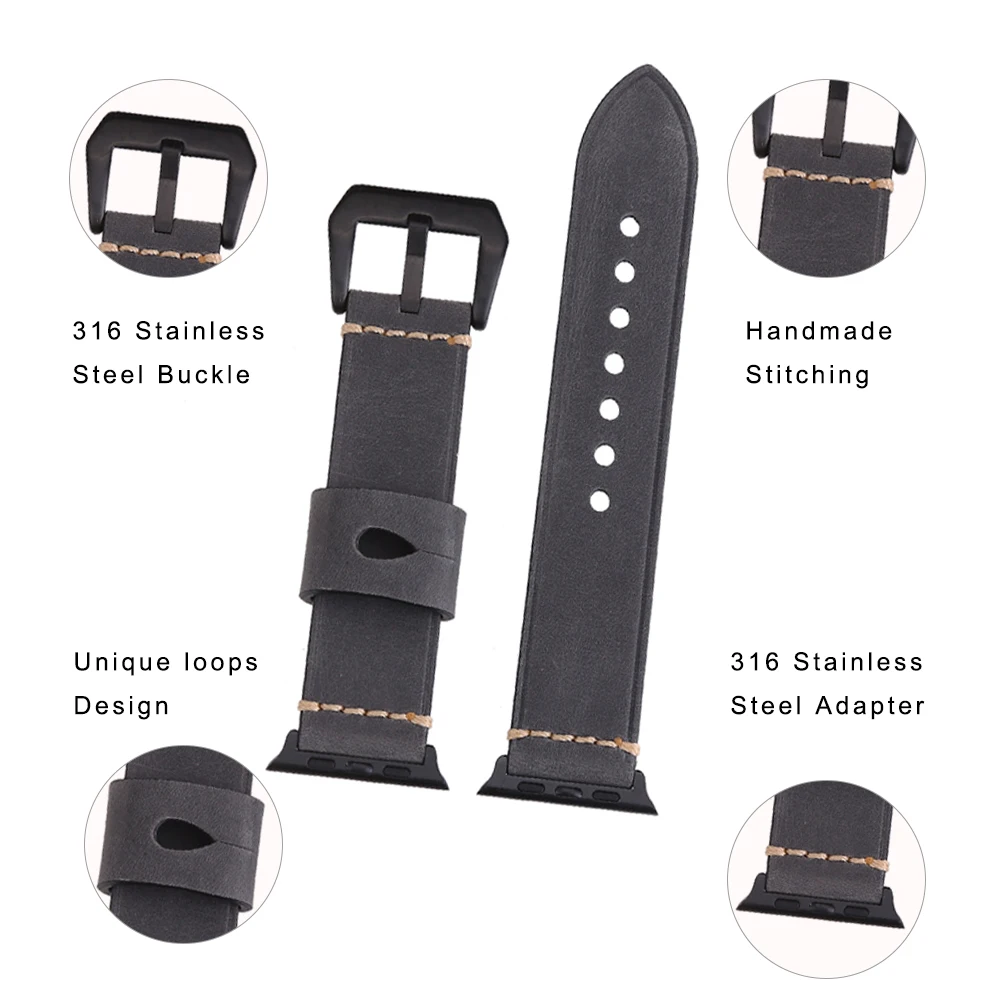 Ремешок для Apple watch BEAFIRY 38 мм 42 из натуральной телячьей кожи Crazy Horse iwatch 40 44