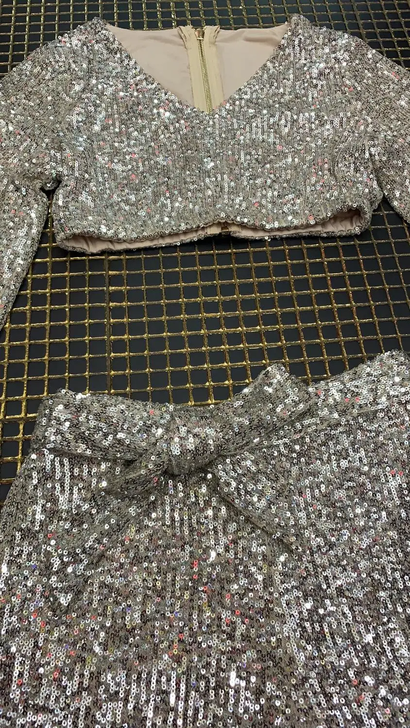 Женский комбинезон с блестками из двух предметов V образным вырезом и длинным