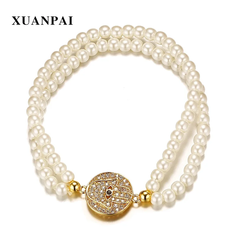 XUANPAI Bling CZ камни Хамса ручные круглые очаровательные женские браслеты имитация