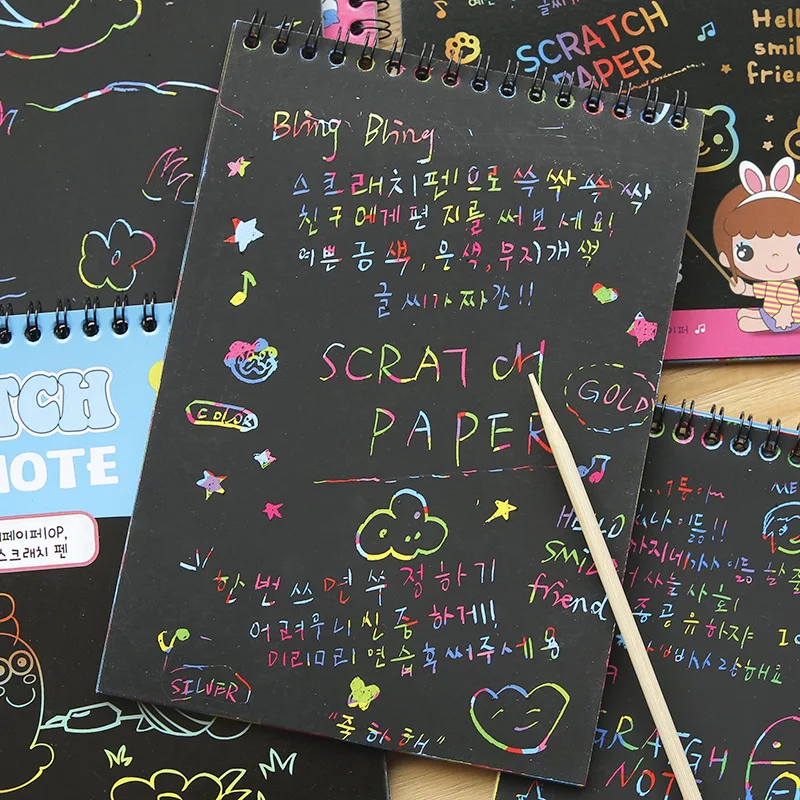 1pcs Korea Creative Mini Scraping Color DIY Coil Graffiti Book with Pens Large and Medium Blank Sketchbook | Канцтовары для офиса