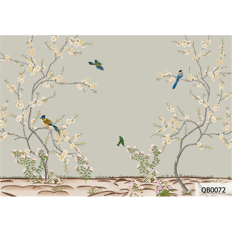 Custom 3D Print DIY Fabric &ampTextile Wallcoverings For Walls Wall mural Matt Silk Living Room TV Background Flowers Bird Top |