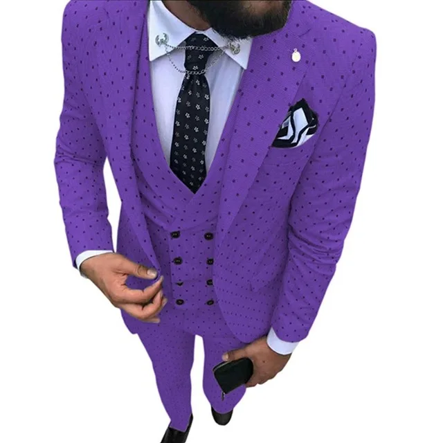 2019 Men's Poika dot Suit 3-Pieces latest coat pant designs Notch Lapel Tuxedos Groomsmen For Wedding/party(Blazer+vest+Pants) | Мужская
