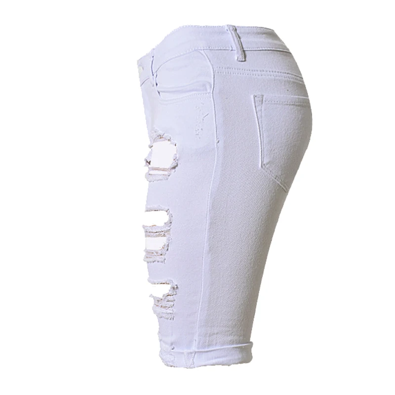 2020 Модные узкие брюки с завышенной талией рваные джинсы для женщин Капри шорты