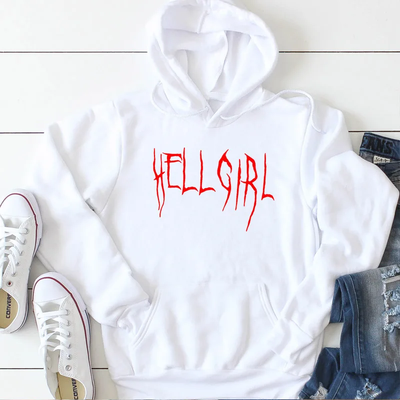 Hell Girl, Забавный принт, женская черная толстовка в готическом стиле, женские свитшоты с длинным рукавом, джемперы для девочек, красные с буквенным принтом топы, хип-хоп рубашка