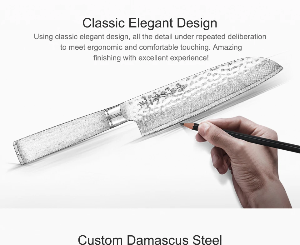 Кухня ножи бренд 7 дюймов Santoku Ножи японский VG10 Дамаск Сталь Кухня кухонный нож нового дизайна с черное дерево РУЧКА