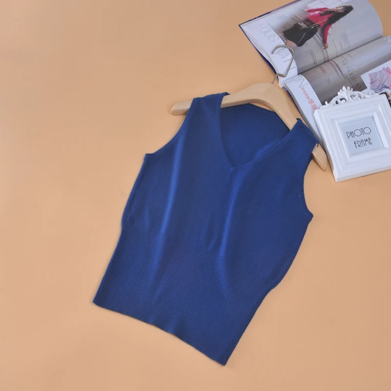 

Spring New Female Cashmere Vest V-neck Sleeveless knitted pullovers women Solid Wool Sweater Vest Short Waistcoat Fashion autumn