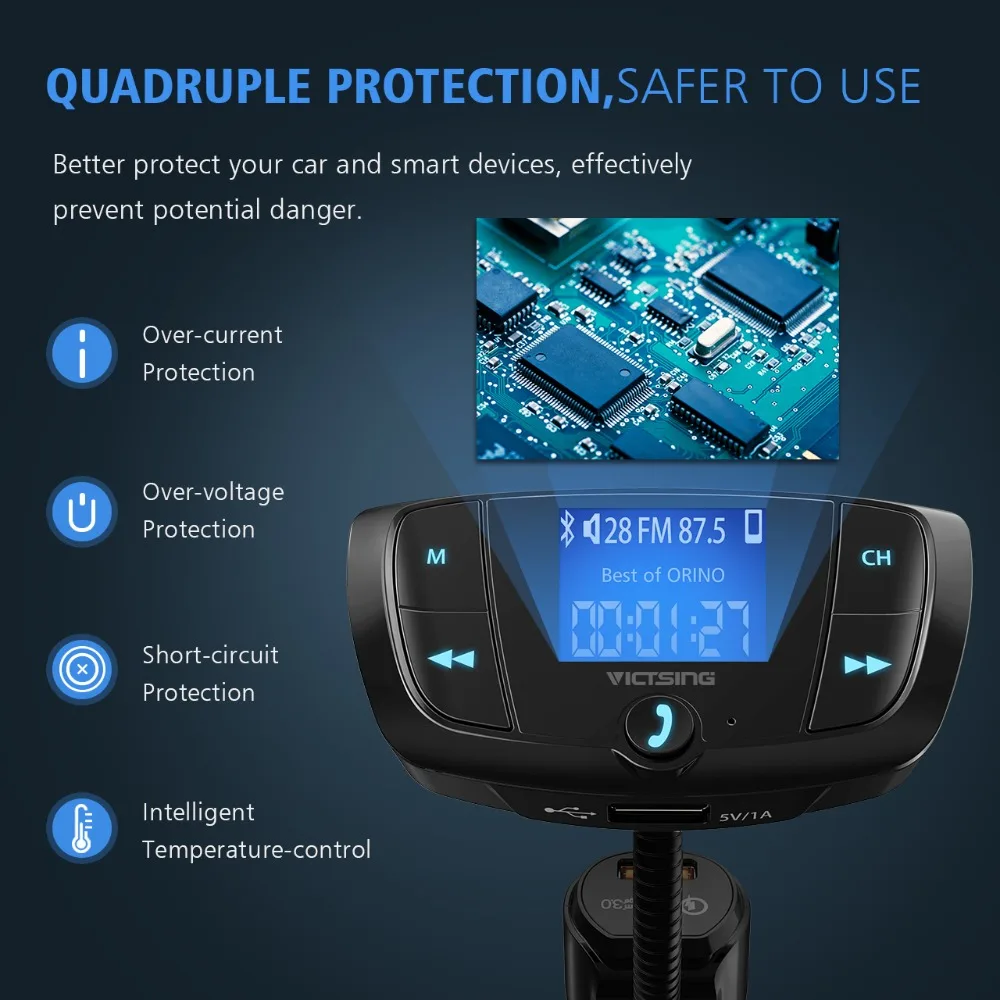 VicTsing Bluetooth fm-передатчик автомобильный комплект с быстрой зарядкой 3 0