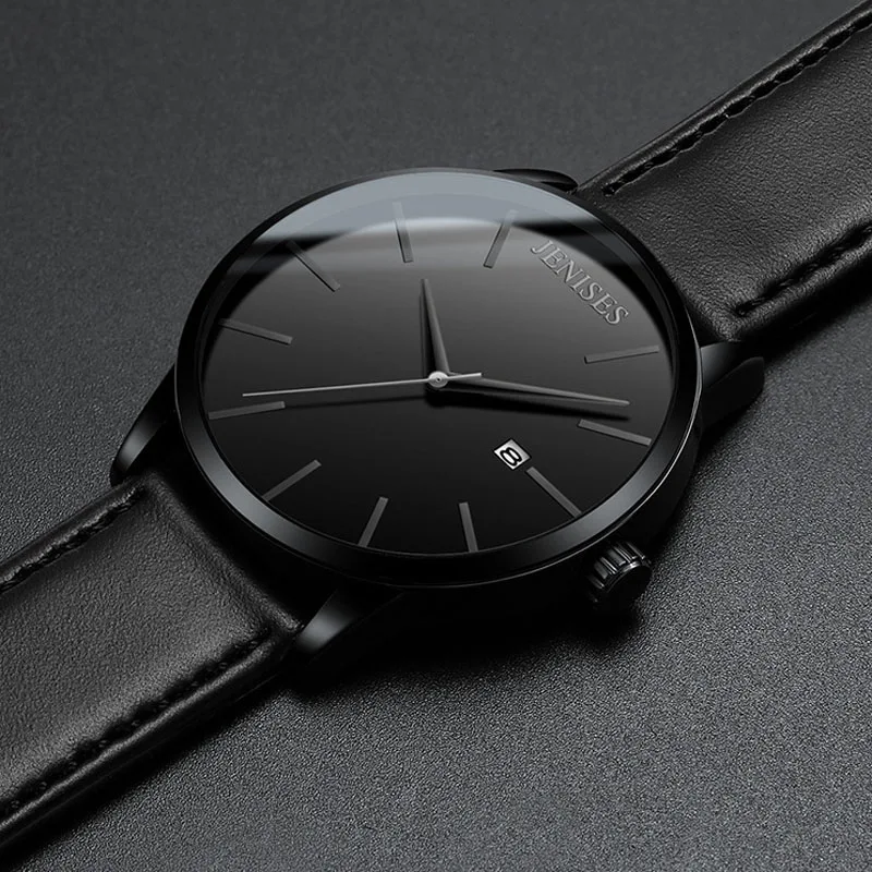 Мужские часы кварцевые мужские минималистичные ультра тонкие черные из