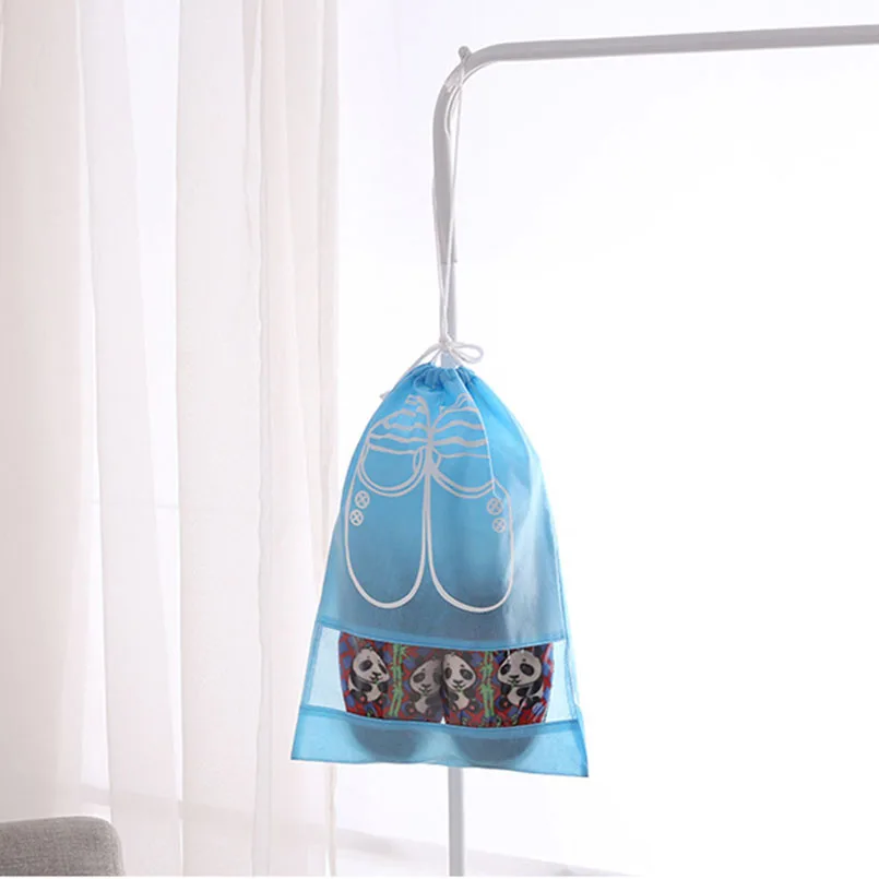 

2 Sizes Travel Storage Shoe Bag Portable Waterproof Dust Bag For Shoes Non-Woven Laundry Shoe Bag Nylon Drawstring Organizer