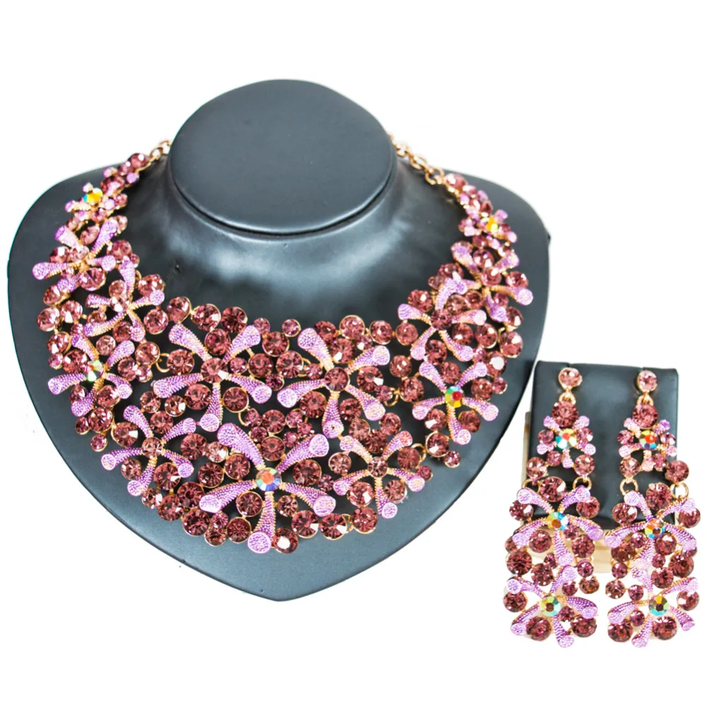 LAN PALACE новинка 2019 ожерелье и серьги с цветком из стеклянного камня Свадебные