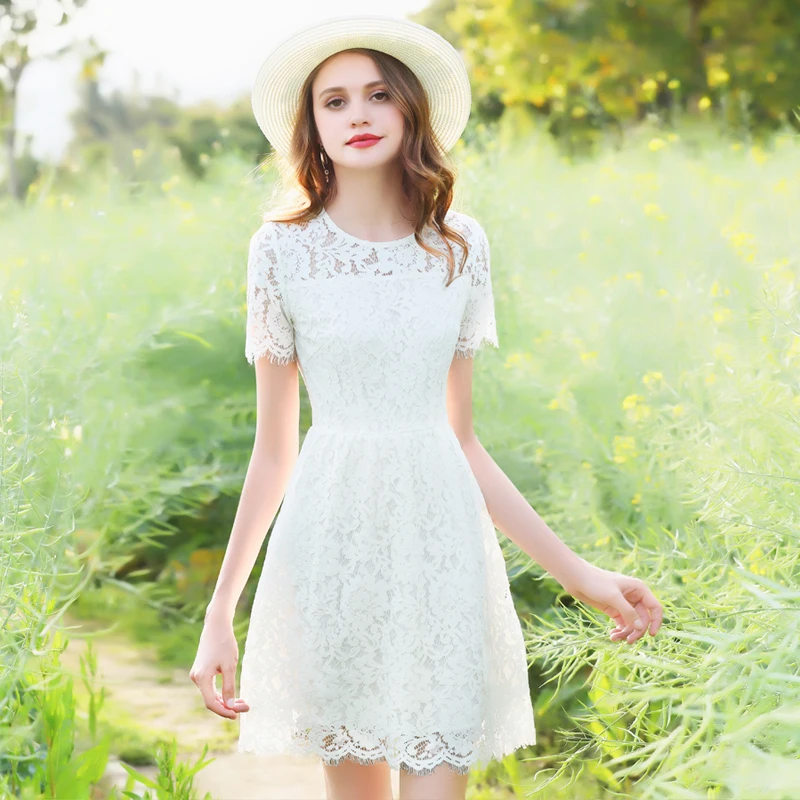 

White / Black / Pink Lace Dress 2019 New Summer Fairy Sweet Temperament Casual Fresh Fashion Elegant Ladies Party Dress