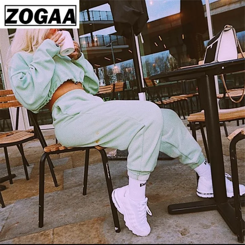 Женские спортивные костюмы ZOGGA однотонные комплекты для пробежек с круглым