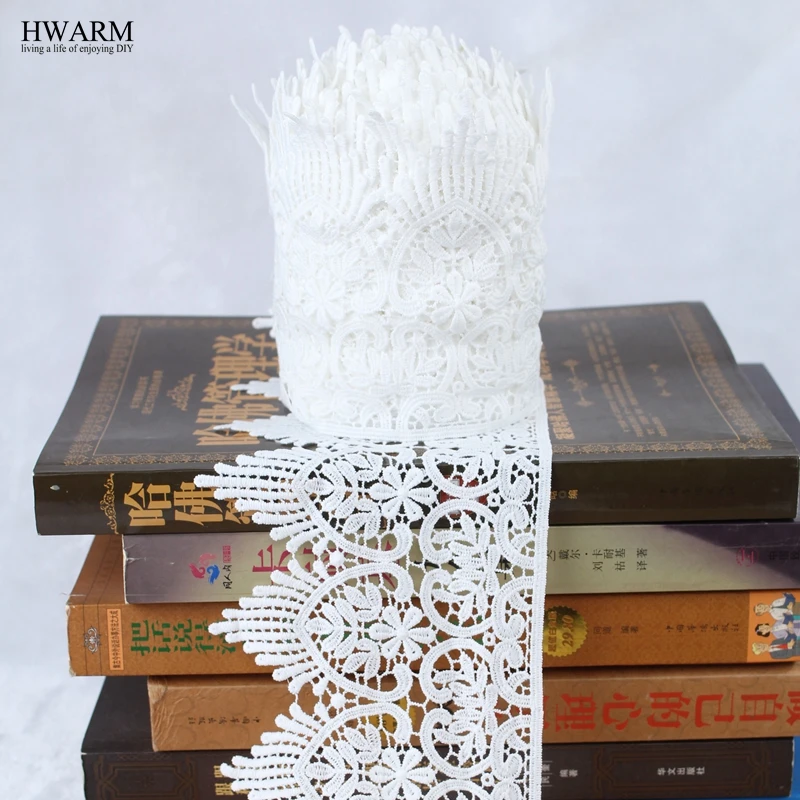 

Белая африканская кружевная ткань, фотоотделка, 5 ярдов, новая односторонняя широкая молочная шелковая Водорастворимая Вышивка, кружево Explo