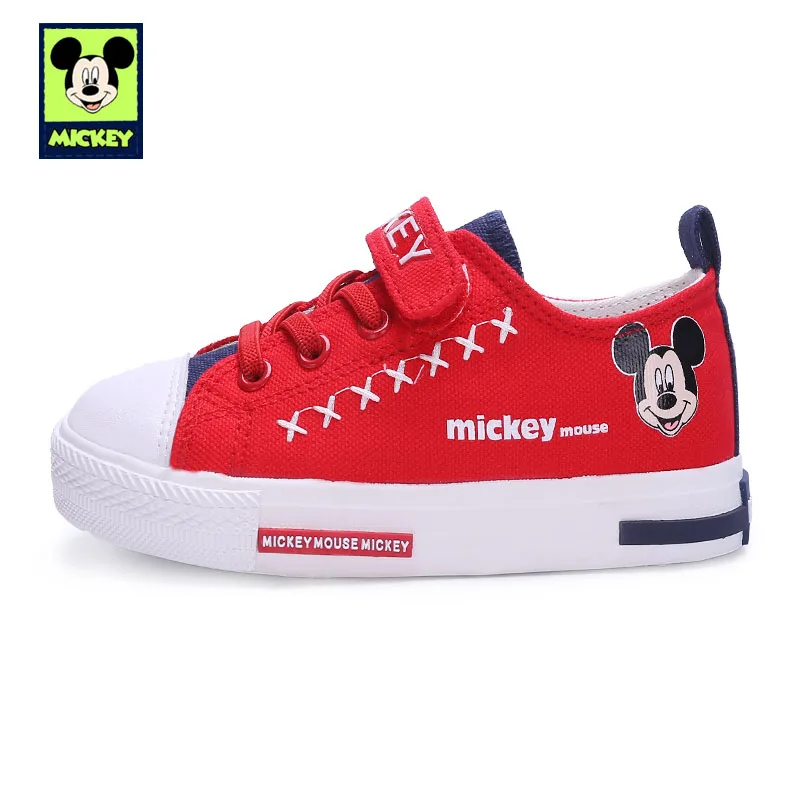 Red Mickey Shoes Обувь disney; детская обувь с Микки Маусом; сезон весна-осень; для мальчиков и девочек; парусиновая Удобная Повседневная Тканевая обувь на плоской подошве; размеры 24-30 - Цвет: Red Mickey Shoes