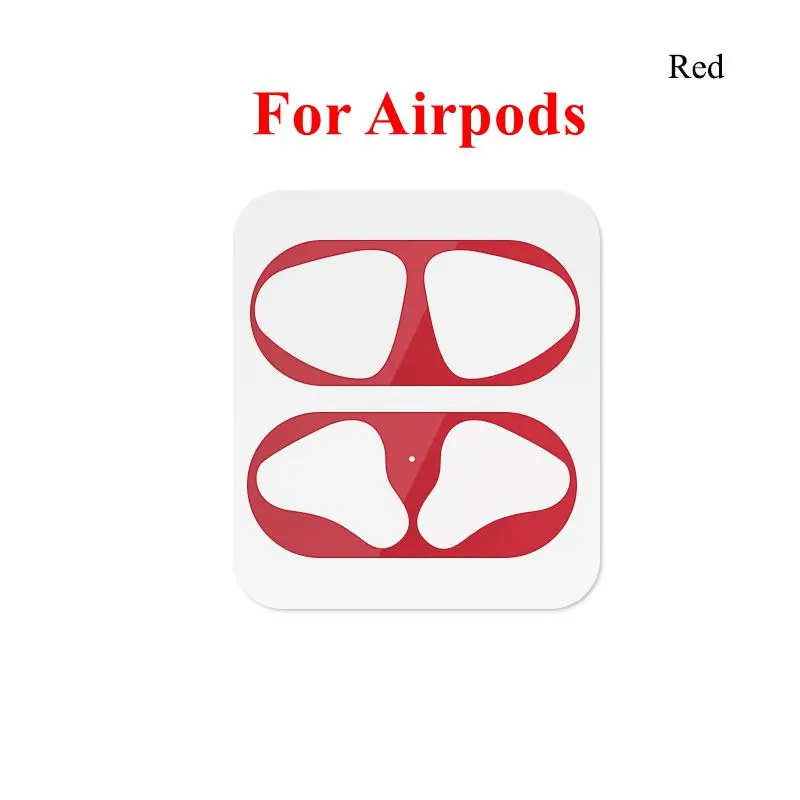 Red For Airpods Металлическая пыль гвардии для Airpods 2 чехол Bluetooth Беспроводной наушники чехол пылезащитное ультра-тонкий металлический для Airpods фильм Стикеры - Цвет: Red For Airpods